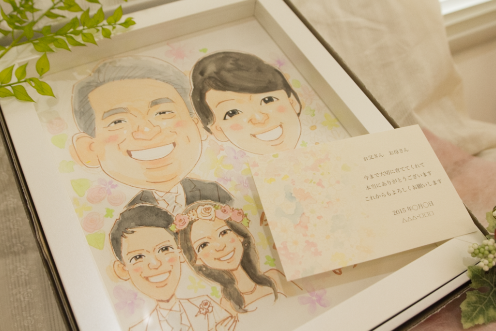 結婚式でご両親へふんわり優しい似顔絵をプレゼント