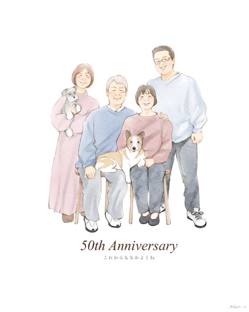 家族一緒の似顔絵