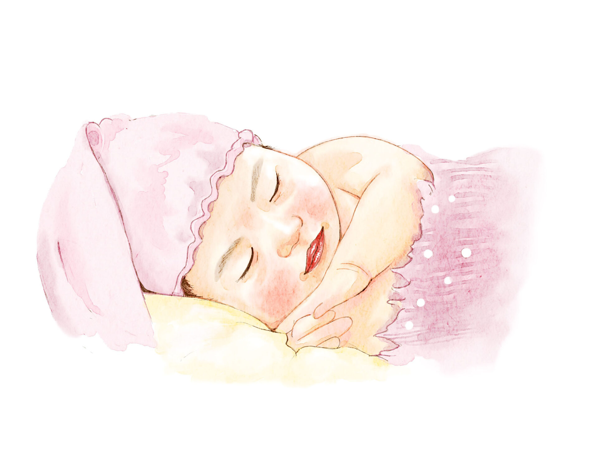 やわらかな水彩で描いた、眠っている赤ちゃんの似顔絵