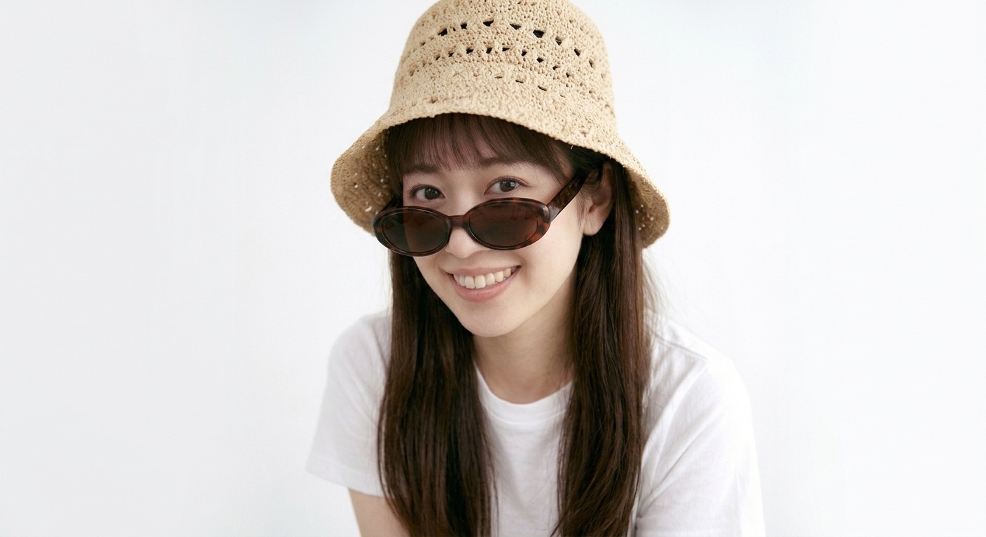 描きづらいお写真の例。帽子とサングラスで目もとが隠れている写真