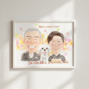 ワンちゃんも一緒に 似顔絵のギフト