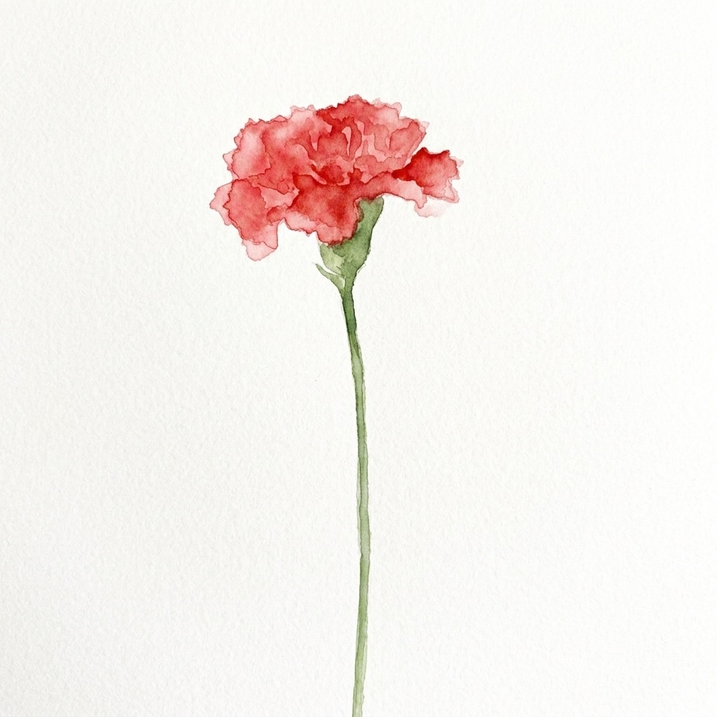 水彩で描いた赤いカーネーションのイラストカード