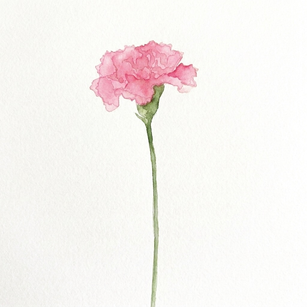 水彩で描いたピンクのカーネーションのイラストカード