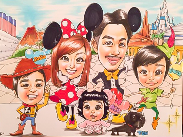 ディズニー風の家族の記念日似顔絵 似顔絵のハッピーエンジェル