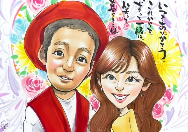還暦祝い　60歳　誕生日プレゼント　似顔絵　ハッピーエンジェル