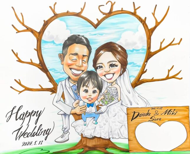 結婚式,準備,プレ花嫁,ウェルカムボード,結婚の記念,新郎新婦,結婚祝い,似顔絵,アイテム,ウェディングツリー,ウェルカムツリー,新郎新婦,ゲスト参加型,結婚証明書,似顔絵,ハッピーエンジェル