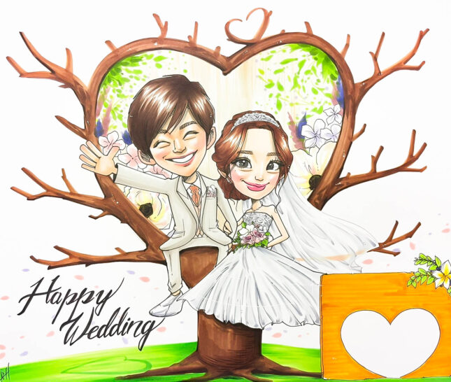 結婚式,準備,プレ花嫁,ウェルカムボード,結婚の記念,新郎新婦,結婚祝い,似顔絵,アイテム,ウェディングツリー,ウェルカムツリー,新郎新婦,ゲスト参加型,結婚証明書,似顔絵,ハッピーエンジェル