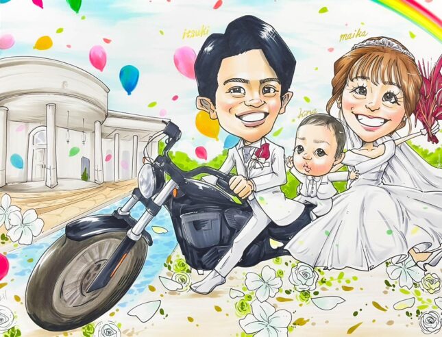 結婚式　準備　プレ花嫁　ウェルカムボード　結婚の記念　新郎新婦　結婚祝い　似顔絵　ハッピーエンジェル