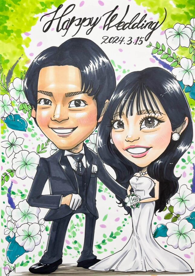 結婚式　準備　プレ花嫁　ウェルカムボード　結婚の記念　新郎新婦　結婚祝い　似顔絵　ハッピーエンジェル