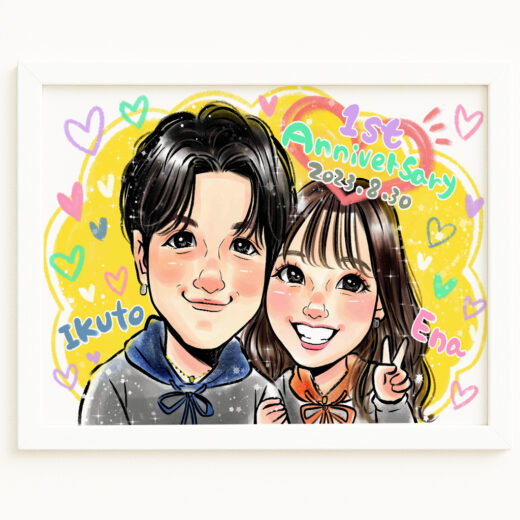 【即日発送】 カップルの似顔絵プレゼント 記念日や誕生日に ウェルカムボード