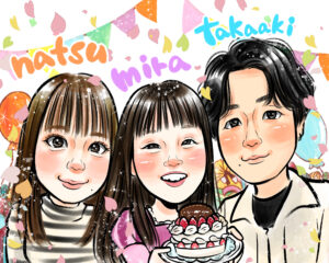 家族の似顔絵　子どもへの誕生日プレゼント