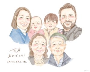 古希祝い　似顔絵