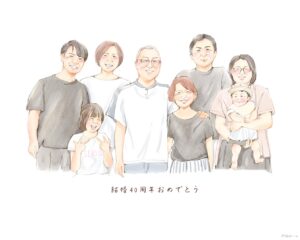 大人数似顔絵 家族の記念に