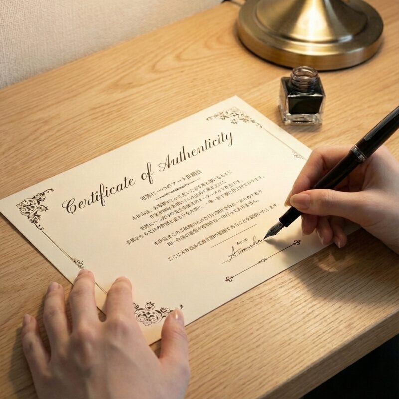 「世界にひとつ」を証明する、作品証明証つき。